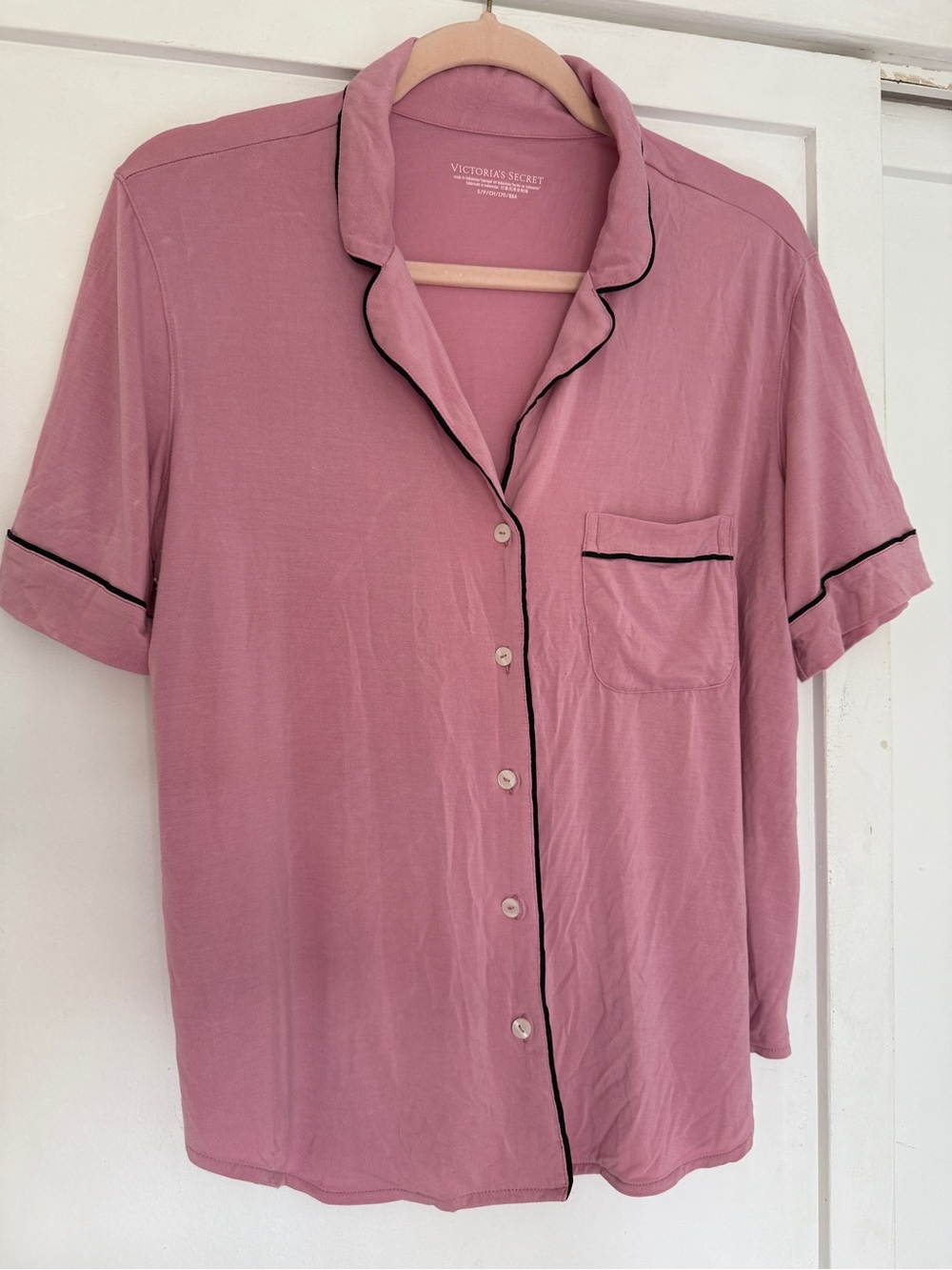 Victoria's Secret Mauve Pink Short-Sleeve Button Shirt with Black Piping
